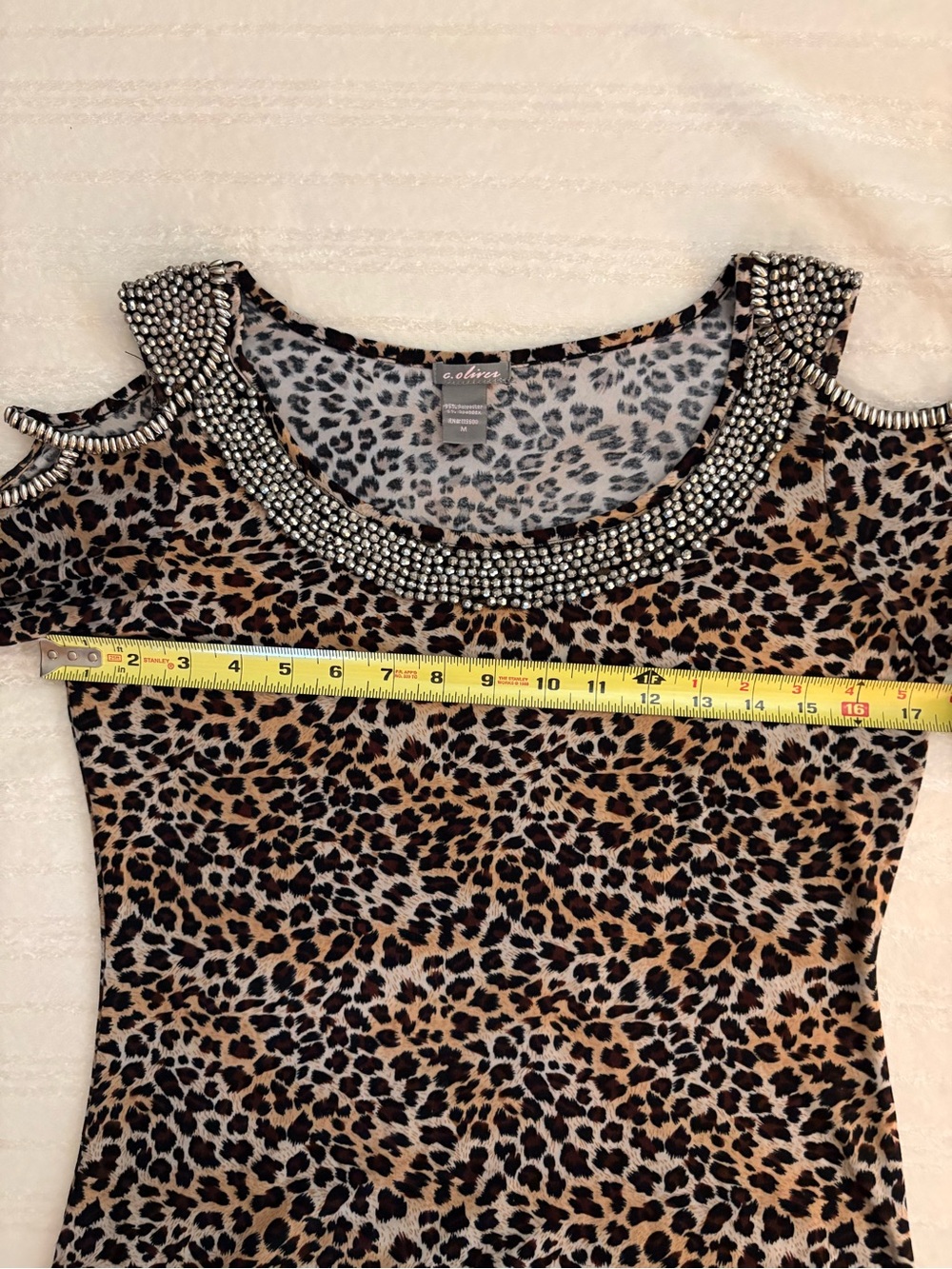 Embellished Cold-Shoulder Leopard Print Top - Brown/Black
